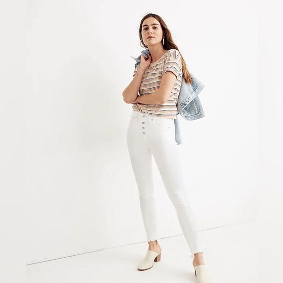 NWT Madewell 10" High Rise Skinny Jeans in Pure White: Step-Hem Edition - Picture 1 of 10